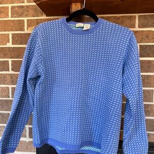 L.L. Bean Women's Blue and White Crewneck Sweater